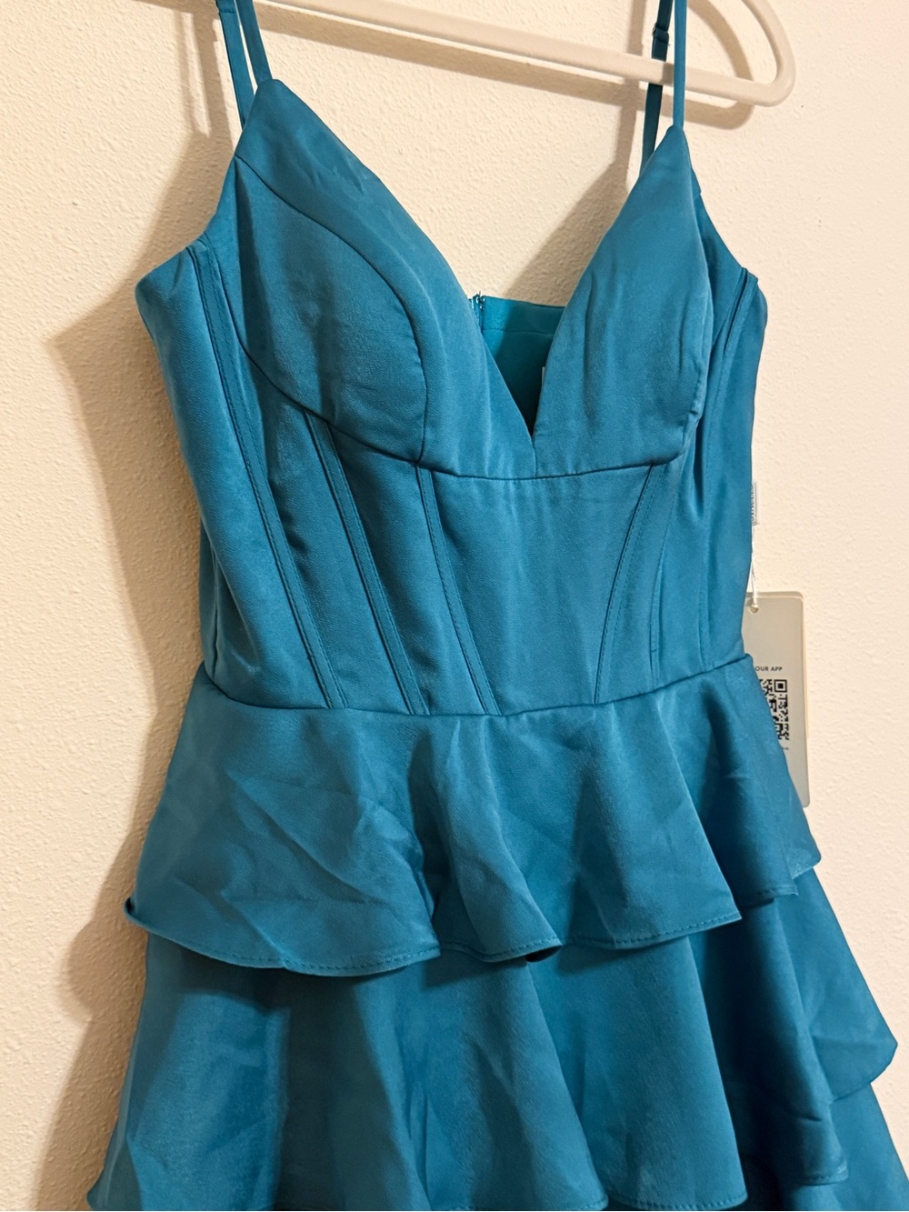 STACEES Teal Tiered Ruffle Corset Mini Dress NWT Size 4